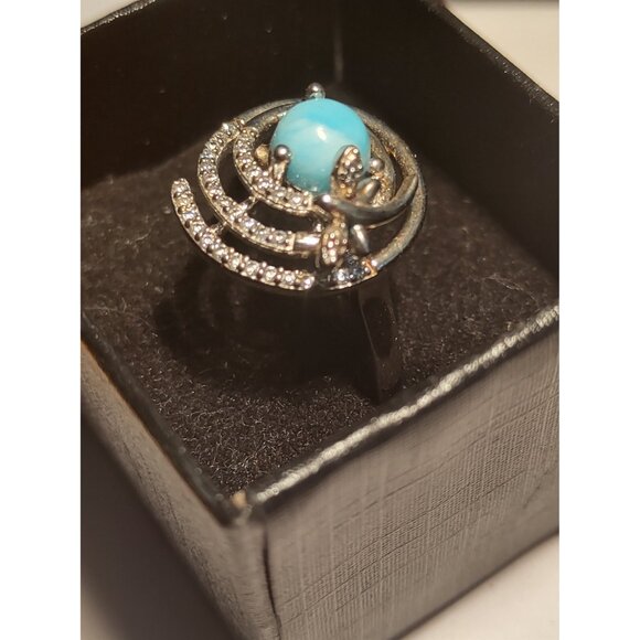 Women's Size 8 Sterling Silver 925 Ring with Larimar Stone & CZ New with box - Picture 1 of 8